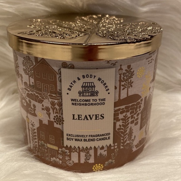 🍂LEAVES🍂by BBW / WB, 3-Wick Scented Candle, 14.5 oz / 411 g, NWT + Deco Leaf Lid - Picture 5 of 5